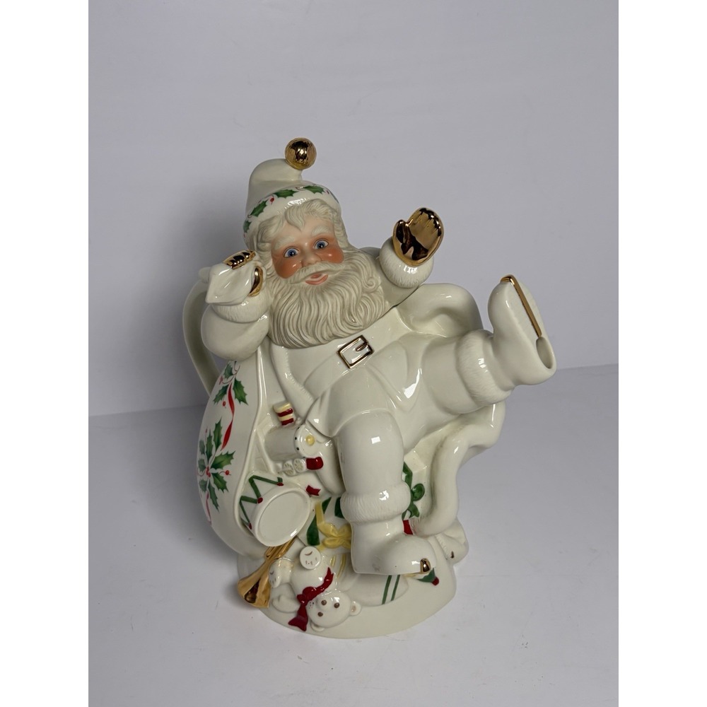 Lenox Santa Teapot Holiday Ice Skating Porcelain Gold Trim Multicolor NEW